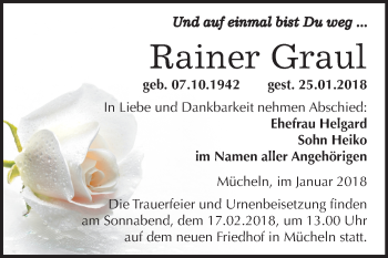 Traueranzeige von Rainer Graul von Mitteldeutsche Zeitung Merseburg/Querfurt
