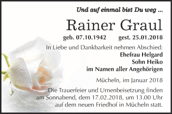 Traueranzeige von Rainer Graul von WVG - Wochenspiegel Merseburg