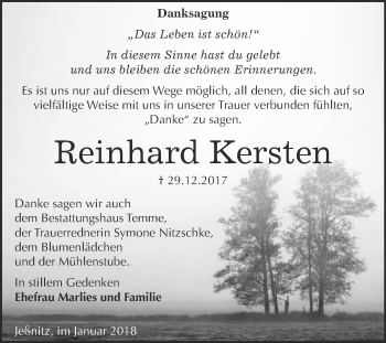 Traueranzeige von Reinhard Kersten von WVG - Wochenspiegel Bitterfeld