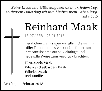 Traueranzeige von Reinhard Maak von Mitteldeutsche Zeitung Bitterfeld