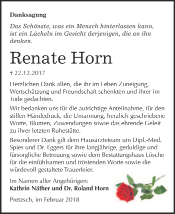 Traueranzeige von Renate Horn von WVG - Wochenspiegel Wittenberg