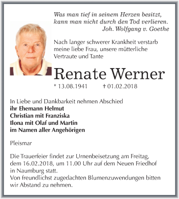Traueranzeige von Renate Werner von Mitteldeutsche Zeitung