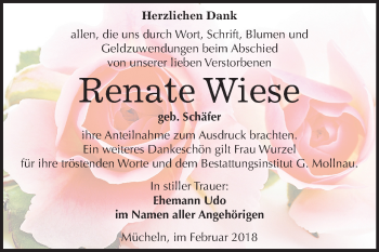 Traueranzeige von Renate Wiese von Mitteldeutsche Zeitung Merseburg/Querfurt