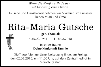 Traueranzeige von Rita-Maria Gutsche von WVG - Wochenspiegel Merseburg