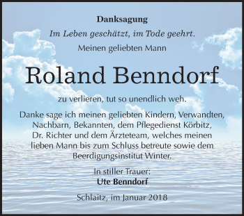 Traueranzeige von Roland Benndorf von Mitteldeutsche Zeitung Bitterfeld