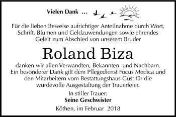 Traueranzeige von Roland Biza von Mitteldeutsche Zeitung