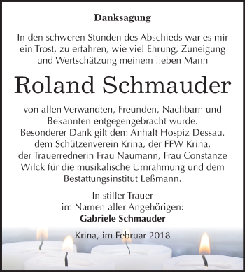Traueranzeige von Roland Schmauder von Mitteldeutsche Zeitung Bitterfeld