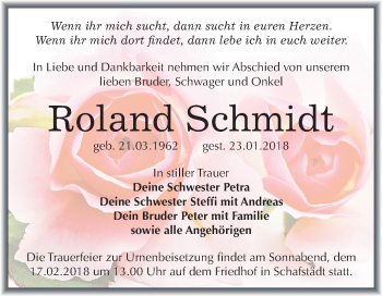Traueranzeige von Roland Schmidt von Mitteldeutsche Zeitung