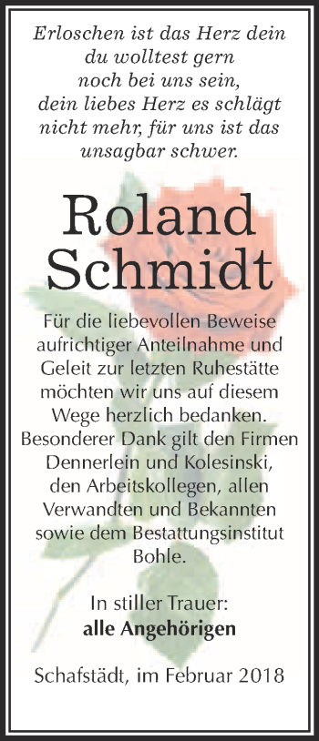 Traueranzeige von Roland Schmidt von WVG - Wochenspiegel Merseburg