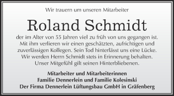 Traueranzeige von Roland Schmidt von Super Sonntag Merseburg