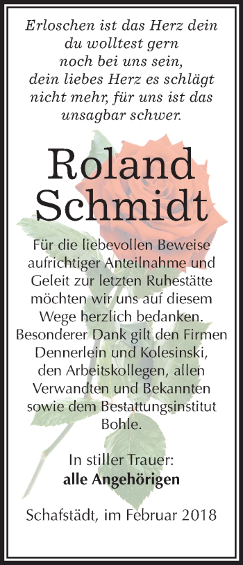 Traueranzeige von Roland Schmidt von Mitteldeutsche Zeitung Merseburg/Querfurt