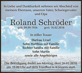 Traueranzeige von Roland Schröder von Super Sonntag Bernburg