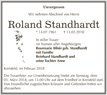 Traueranzeige von Roland Standhardt von Super Sonntag SGH Mansf. Land