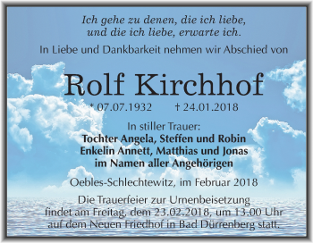 Traueranzeige von Rolf Kirchhof von Mitteldeutsche Zeitung Merseburg/Querfurt