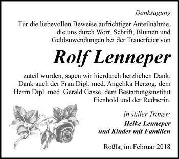 Traueranzeige von Rolf Lenneper von Mitteldeutsche Zeitung Sangerhausen