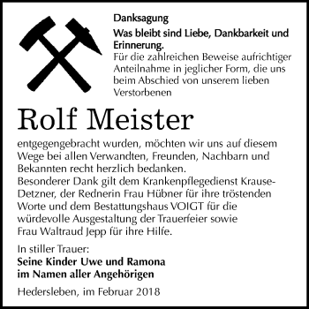 Traueranzeige von Rolf Meister von Mitteldeutsche Zeitung