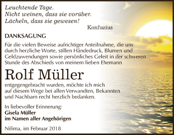 Traueranzeige von Rolf Müller von Super Sonntag Zeitz
