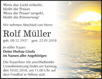 Traueranzeige von Rolf Müller von Mitteldeutsche Zeitung Zeitz