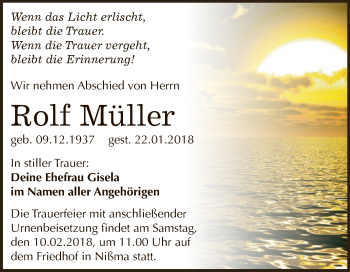 Traueranzeige von Rolf Müller von Super Sonntag Zeitz