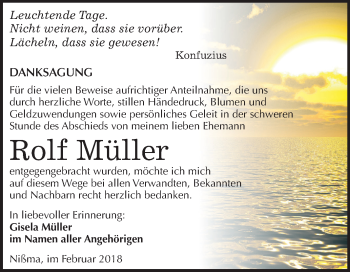 Traueranzeige von Rolf Müller von Mitteldeutsche Zeitung Zeitz