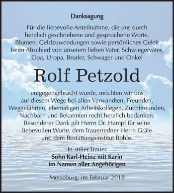 Traueranzeige von Rolf Petzold von Mitteldeutsche Zeitung