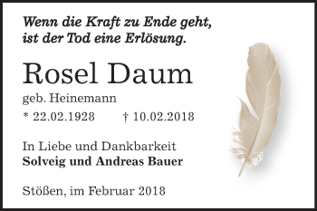 Traueranzeige von Rosel Daum von Mitteldeutsche Zeitung Weißenfels