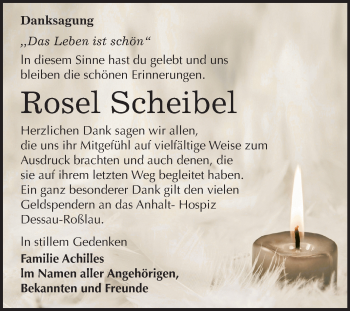 Traueranzeige von Rosel Scheibel von Mitteldeutsche Zeitung Bitterfeld