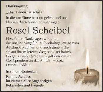 Traueranzeige von Rosel Scheibel von WVG - Wochenspiegel Bitterfeld