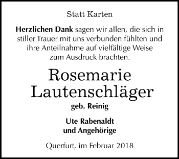 Traueranzeige von Rosemarie Lautenschläger von Mitteldeutsche Zeitung Merseburg/Querfurt