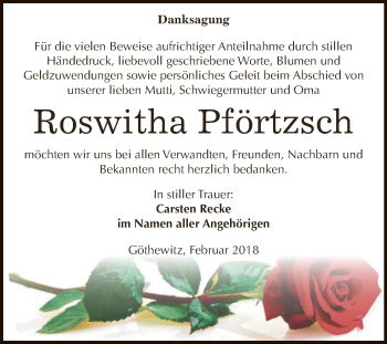 Traueranzeige von Roswitha Pförtzsch von WVG - Wochenspiegel NMB / WSF / ZTZ