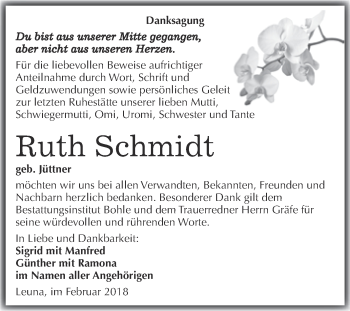 Traueranzeige von Ruth Schmidt von Super Sonntag Merseburg