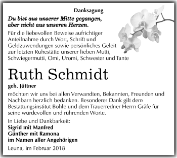 Traueranzeige von Ruth Schmidt von Mitteldeutsche Zeitung Merseburg/Querfurt