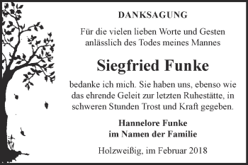 Traueranzeige von Siegfried Funke von WVG - Wochenspiegel Bitterfeld
