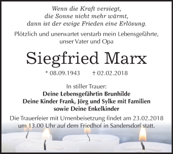 Traueranzeige von Siegfried Marx von Mitteldeutsche Zeitung Bitterfeld