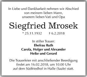 Traueranzeige von Siegfried Mrosek von Mitteldeutsche Zeitung Halle/Saalkreis