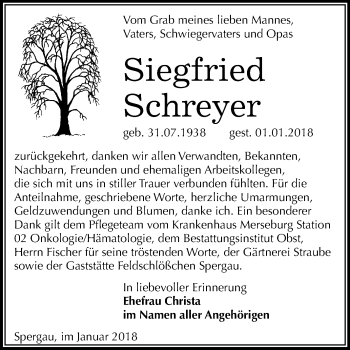 Traueranzeige von Siegfried Schreyer von Mitteldeutsche Zeitung Merseburg/Querfurt