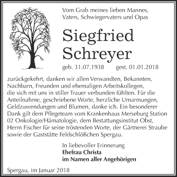 Traueranzeige von Siegfried Schreyer von Super Sonntag Merseburg