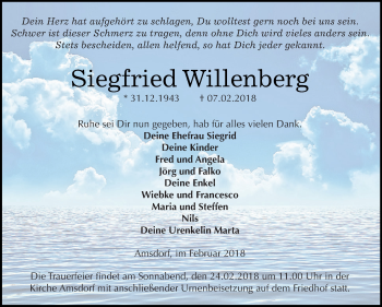 Traueranzeige von Siegfried Willenberg von Super Sonntag SGH Mansf. Land