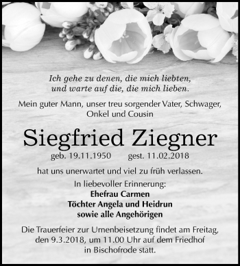 Traueranzeige von Siegfried Ziegner von Mitteldeutsche Zeitung