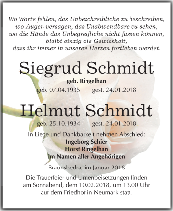 Traueranzeige von Siegrud und Helmut Schmidt von Mitteldeutsche Zeitung Merseburg/Querfurt