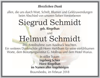 Traueranzeige von Siegrud und Helmut Schmidt von WVG - Wochenspiegel Merseburg
