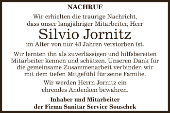 Traueranzeige von Silvio Jornitz von Super Sonntag Bernburg
