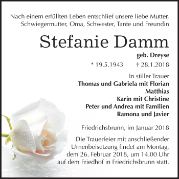 Traueranzeige von Stefanie Damm von Mitteldeutsche Zeitung