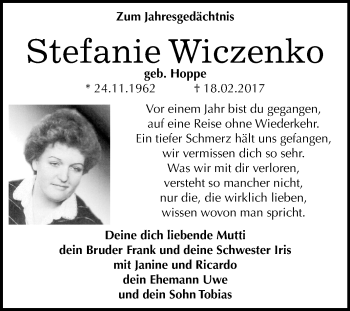 Traueranzeige von Stefanie Wiczenko von Mitteldeutsche Zeitung