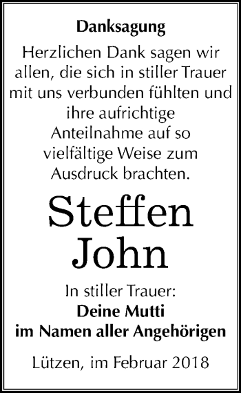 Traueranzeige von Steffen John von Mitteldeutsche Zeitung Weißenfels