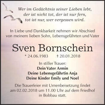 Traueranzeige von Sven Bornschein von WVG - Wochenspiegel Bitterfeld