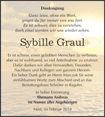 Traueranzeige von Sybille Graul von WVG - Wochenspiegel Bitterfeld