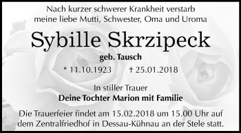 Traueranzeige von Sybille Skrzipeck von Mitteldeutsche Zeitung