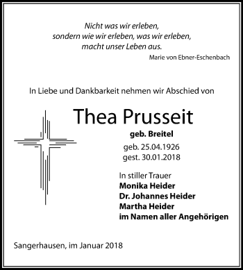 Traueranzeige von Thea Prusseit von Mitteldeutsche Zeitung