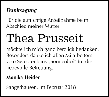 Traueranzeige von Thea Prusseit von Mitteldeutsche Zeitung